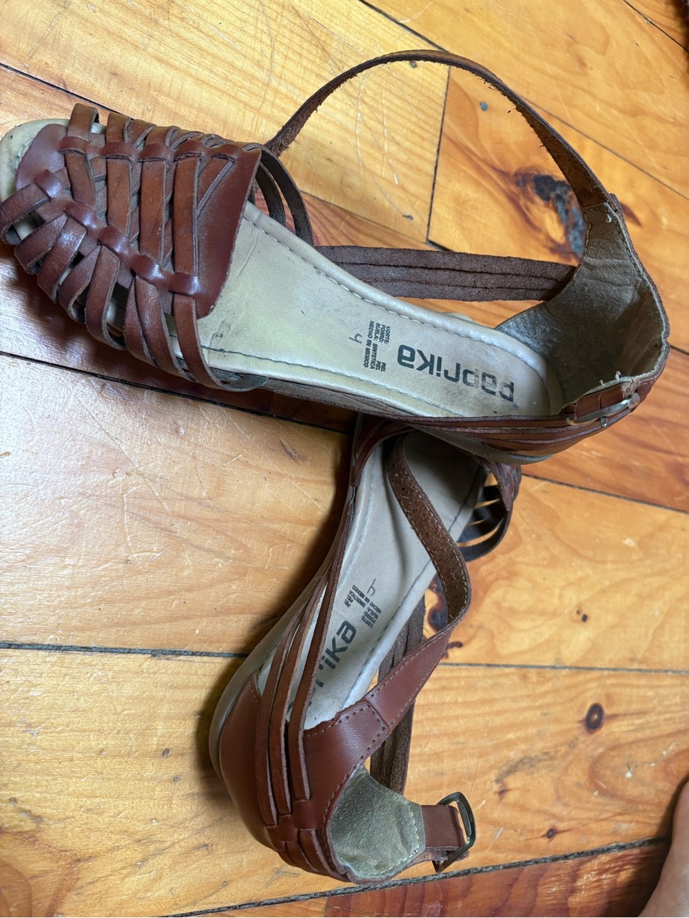 Women's Brown Leather Woven Slingback Sandals